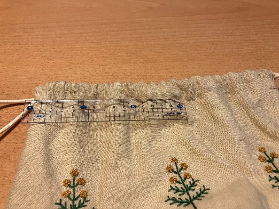 【美品】mizutani douguten リネン巾着袋 花刺繍