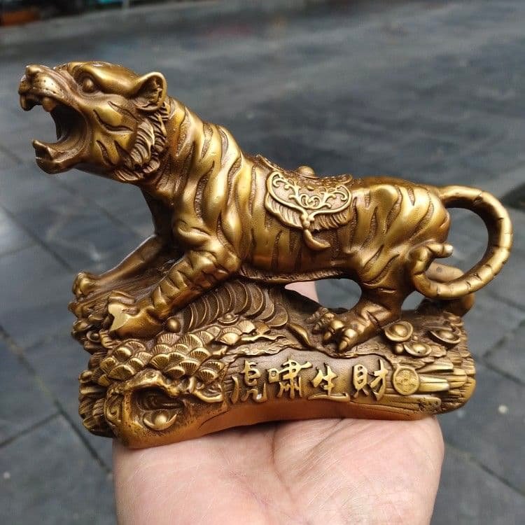 銅制 干支虎 虎嘯生財 家庭 事務室 机面 置物 装飾品 現代工芸品
