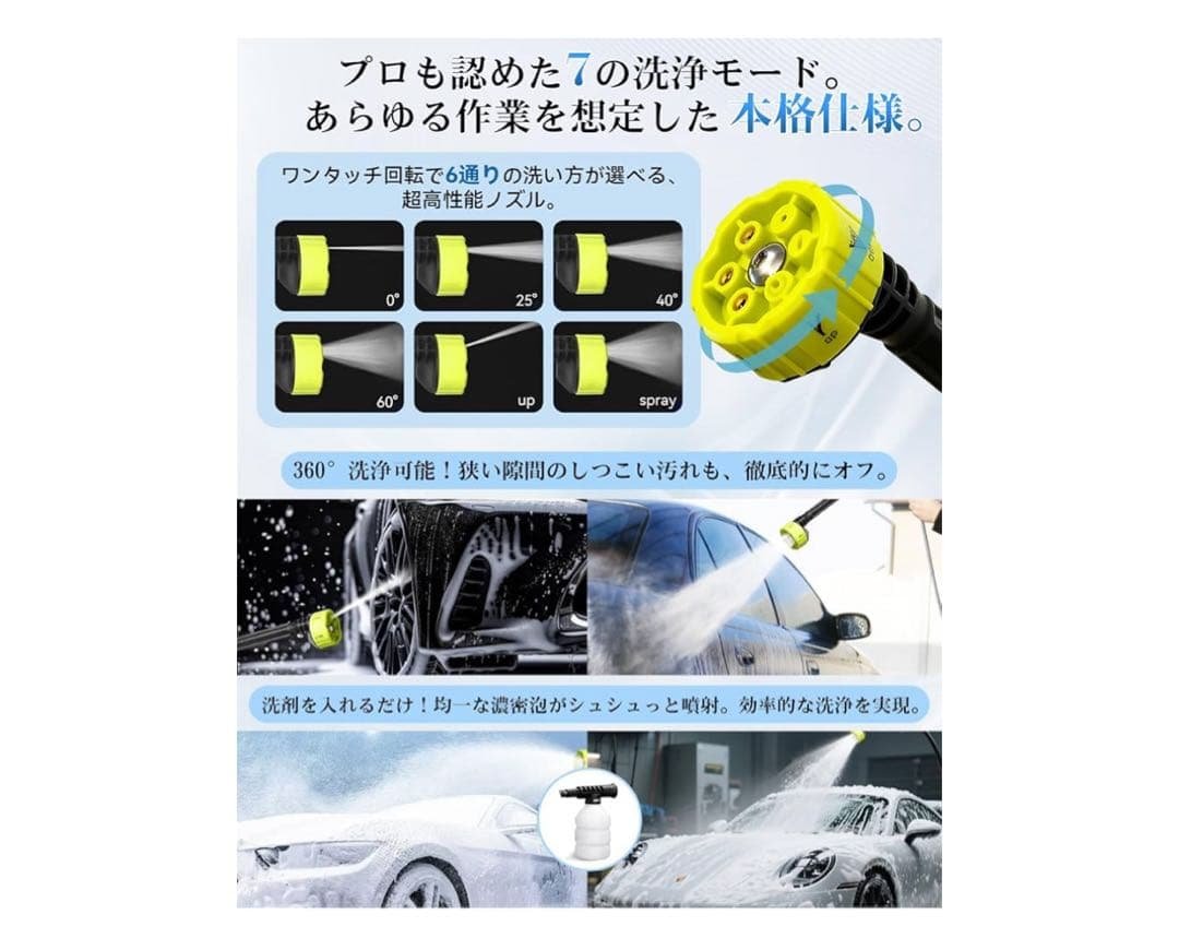 高圧洗浄機 コードレス 充電式10Mpa 20000mAh大容量バッテリー