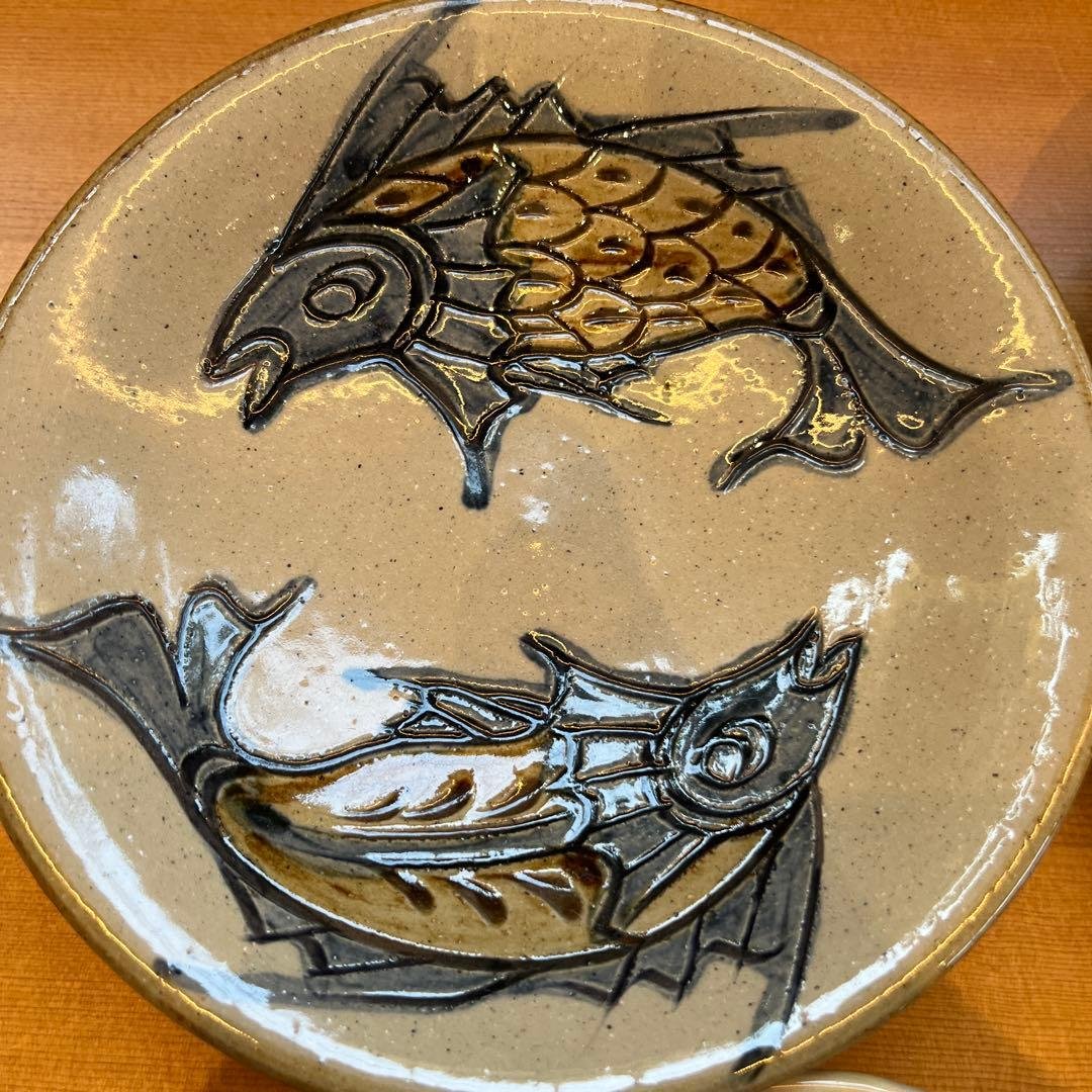 魚模様の陶器皿セットやちむん作家物