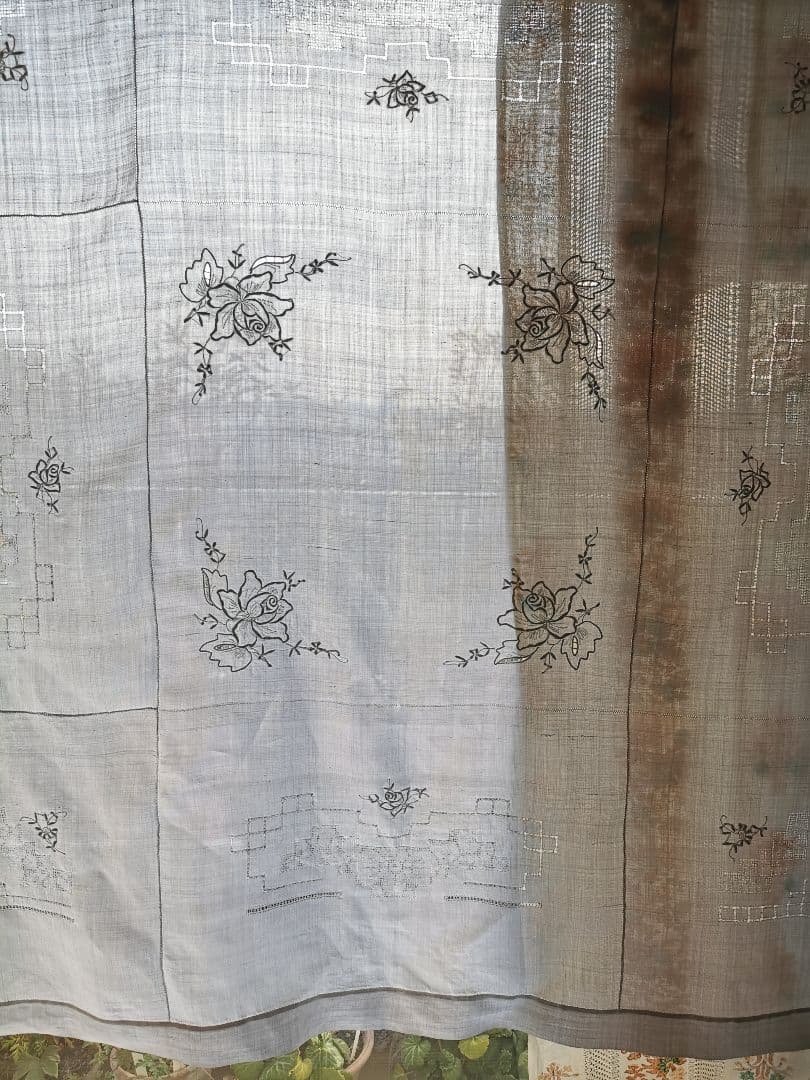 アンティークローズ刺繍 梯子ドローンワークレース アイリッシュオーガンジークロス