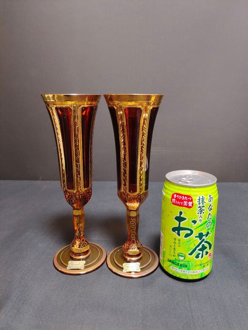 ボヘミアガラス エーゲルマン パネルグラス ワイングラス ロゼ 金彩 ボヘミアン